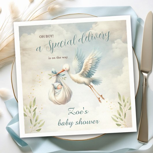 Speciale Levering Blauw  Ooievaar Baby shower Servet
