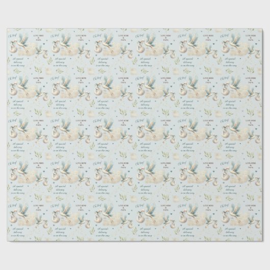 Speciale Levering Blauwe Ooievaar Nieuwe Baby Naam Cadeaupapier (Vlak)