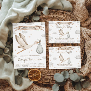 Speciale levering! Bruin en Tan Stork Baby shower Kaart