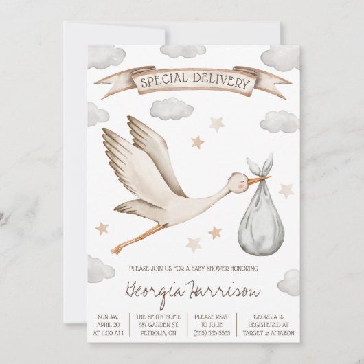 Speciale levering! Bruin en Tan Stork Baby shower Kaart (Voorkant)