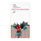 SPECIALE LEVERING, Chrimas Holly Sprig met Berrie Etiket (Voorkant)