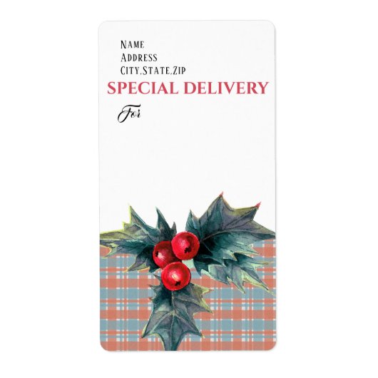 SPECIALE LEVERING, Chrimas Holly Sprig met Berrie Etiket (Voorkant)