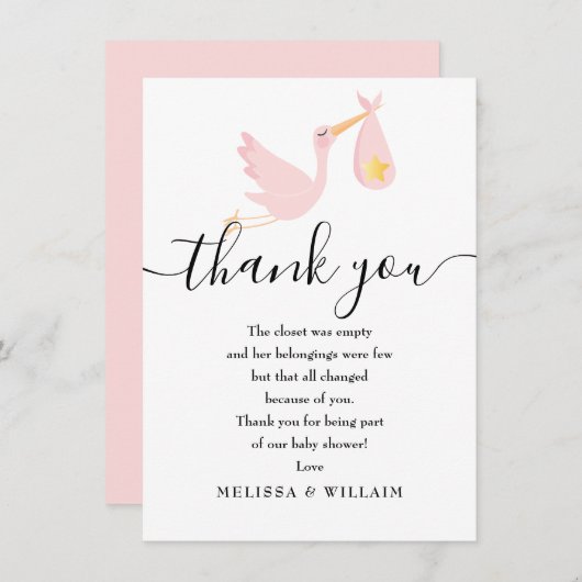 Speciale levering Dank je wel Baby Shower Roze Bedankkaart (Voorkant / Achterkant)