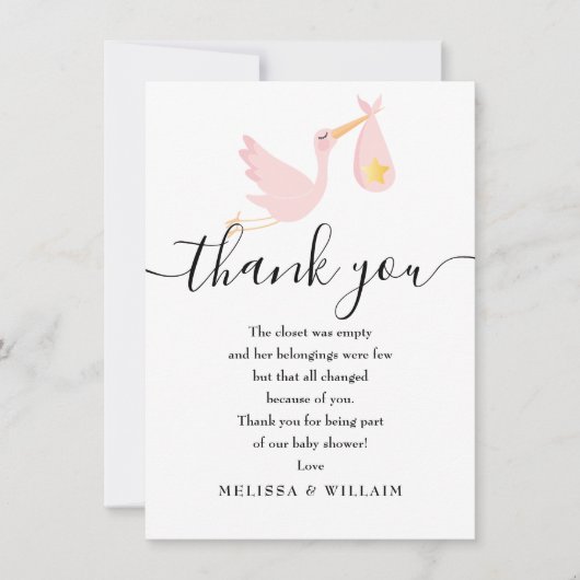 Speciale levering Dank u Baby shower roze Bedankkaart (Voorkant)
