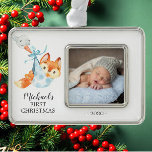 Speciale levering Fox eerste kerstfoto Verzilverd Omlijst Ornament