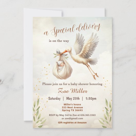 Speciale Levering Geslacht Neutraal Ooievaar Baby  Kaart (Voorkant)