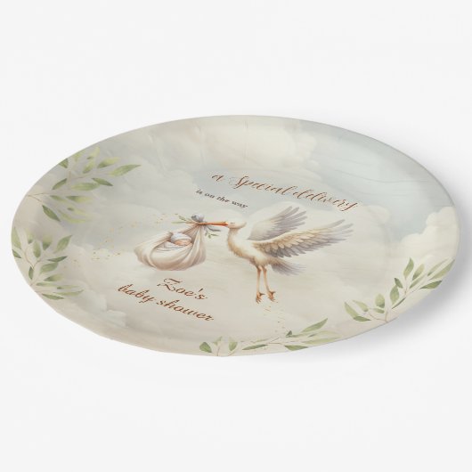 Speciale Levering Geslacht Neutraal Ooievaar Baby  Papieren Bordje (Gekanteld)