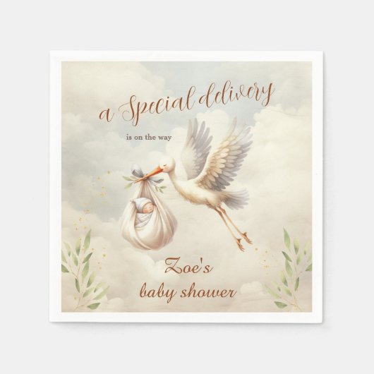 Speciale Levering Geslacht Neutraal Ooievaar Baby  Servet (Voorkant)