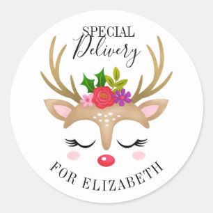 Speciale levering Kerst Schattige rendier gezicht Ronde Sticker