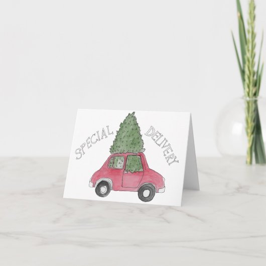 Speciale levering - Kerstboom in auto Feestdagen Kaart (Voorkant)