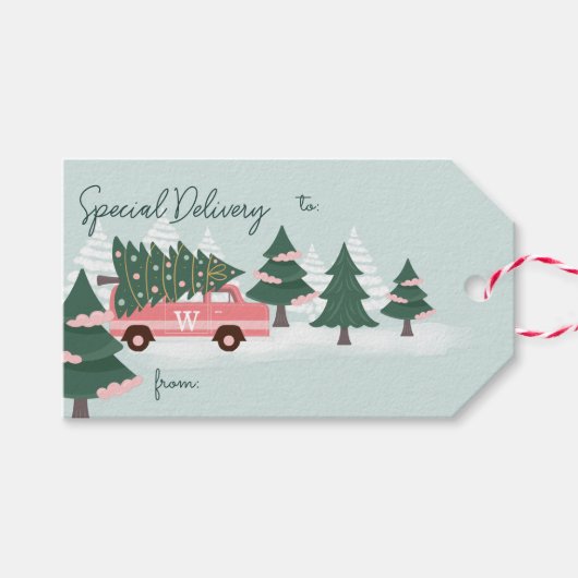 Speciale levering Kerstboom Retro roze Van Cadeaulabel (Voorkant (Horizontaal))