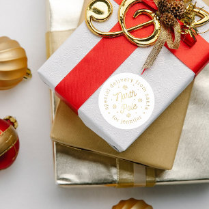 Speciale levering met Kerstmis in de Santa Noordpo Ronde Sticker