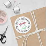 Speciale levering Noordpool Santa Ronde Sticker<br><div class="desc">SPECIAL DELIVERY sticker is personalized with your name (or leave blank to hand write names). It's a custom made seal direct from the North Pole and has the official seal of Santa himself! #Santa #Christmas #NorthPole #SpecialDelivery</div>