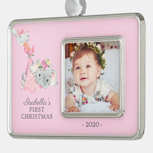 Speciale levering Olifant Eerste Kerstmis Foto Verzilverd Omlijst Ornament (Links)