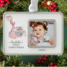 Speciale levering Olifant Eerste Kerstmis Foto Verzilverd Omlijst Ornament