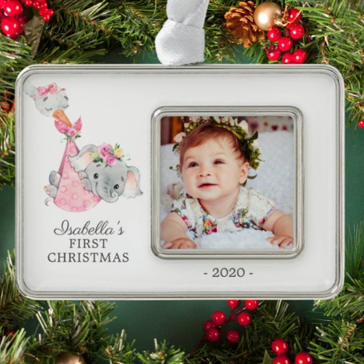 Speciale levering Olifant Eerste Kerstmis Foto Verzilverd Omlijst Ornament