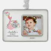 Speciale levering Olifant Eerste Kerstmis Foto Verzilverd Omlijst Ornament (Voorkant)