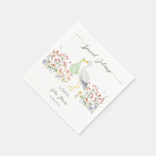 Speciale levering ooievaar veer baby shower bedruk servet (Hoek)