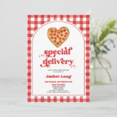 Speciale Levering Retro Heart Pizza Baby shower Kaart (Staand voorkant)