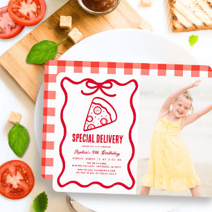 Speciale Levering Rode Lint Pizza Foto Verjaardag Kaart