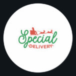 Speciale levering ronde sticker<br><div class="desc">Hou je van Kerstmis? Dit coole ontwerp "Speciale levering" is voor u.</div>