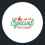 Speciale levering ronde sticker<br><div class="desc">Hou je van Kerstmis? Dit coole ontwerp "Speciale levering" is voor u.</div>