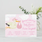 Speciale levering! Roze Baby shower Stork Kaart (Staand voorkant)