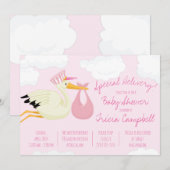 Speciale levering! Roze Baby shower Stork Kaart (Voorkant / Achterkant)