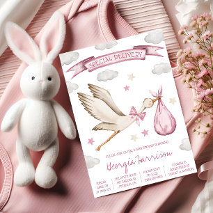 Speciale Levering! Roze Ooievaar Meisje Baby Borre Kaart