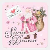 Speciale Levering Roze Retro Kerstman Kerstmis Vierkante Sticker (Voorkant)