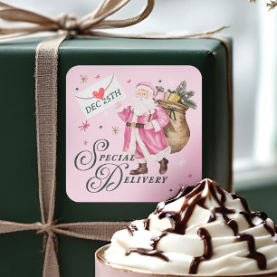 Speciale Levering Roze Retro Kerstman Kerstmis Vierkante Sticker