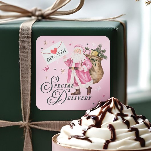 Speciale Levering Roze Retro Kerstman Kerstmis Vierkante Sticker