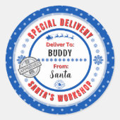 Speciale levering Santa naar Child Blue Gift Label (Voorkant)