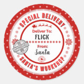 Speciale levering Santa naar Child Bright Red Labe Ronde Sticker (Voorkant)