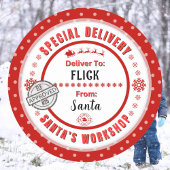 Speciale levering Santa naar Child Bright Red Labe Ronde Sticker