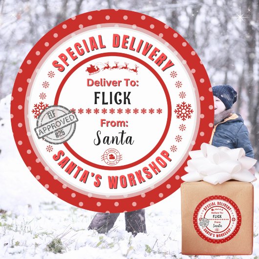 Speciale levering Santa naar Child Bright Red Labe Ronde Sticker