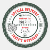Speciale levering Santa naar Child Green Gift Labe Ronde Sticker (Voorkant)