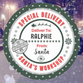 Speciale levering Santa naar Child Green Gift Labe Ronde Sticker