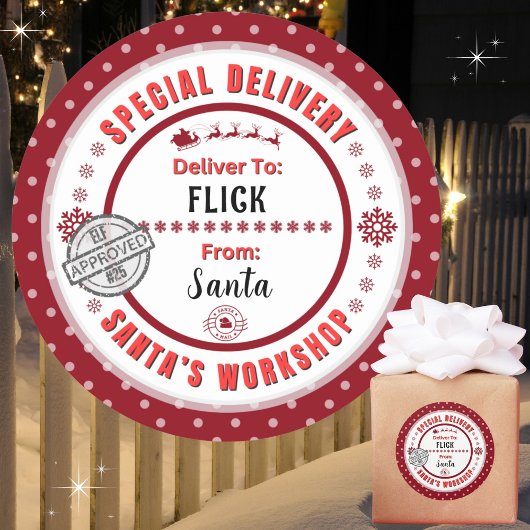 Speciale levering Santa naar Child Red Gift Label