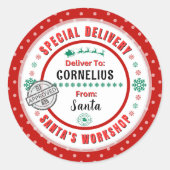 Speciale levering Santa naar kind rood groen label (Voorkant)