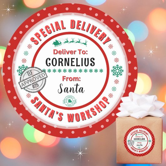 Speciale levering Santa naar kind rood groen label