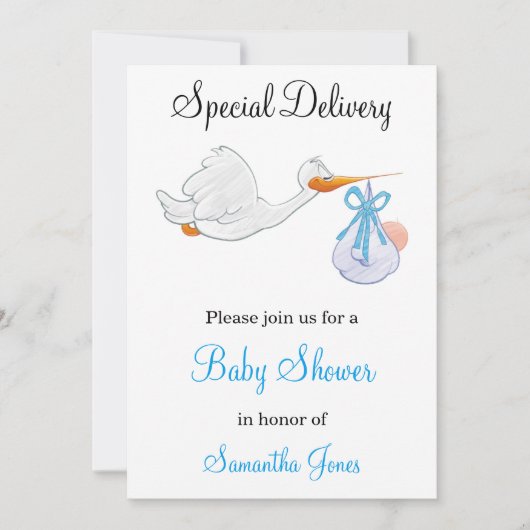 Speciale levering Stork Baby shower Invitation Kaart (Voorkant)