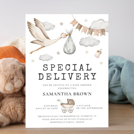 Speciale levering Stork Baby shower Kaart