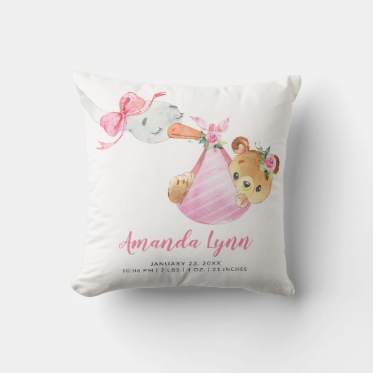 Speciale levering Stork Beer Baby geboorte Stats Kussen (Voorkant)