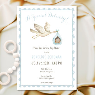 Speciale Levering Stork Blue Baby Boy Baby shower Kaart