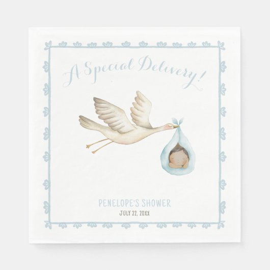 Speciale Levering Stork Blue Baby Boy Baby shower Servet (Voorkant)