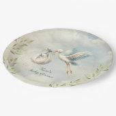 Speciale levering  Stork Boy Baby shower Papieren Bordje (Gekanteld)