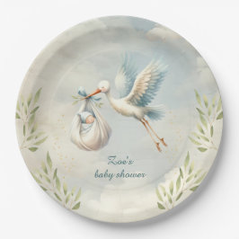 Speciale levering  Stork Boy Baby shower Papieren Bordje