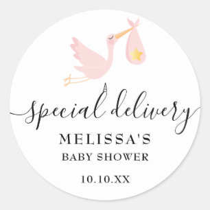 Speciale Levering Stork Pink Baby Meisje Douche Ronde Sticker