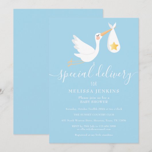 Speciale levering Stork Star Baby shower Sprinkle Kaart (Voorkant / Achterkant)